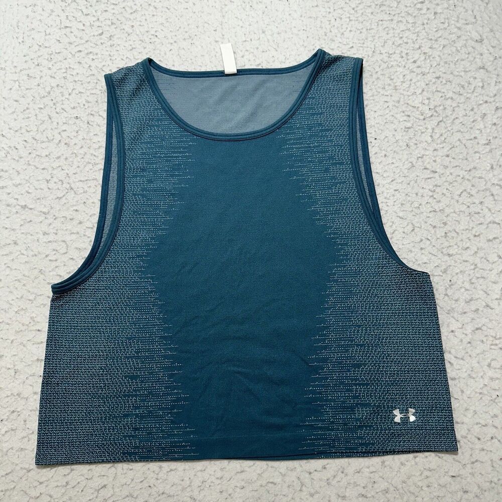 Under Armour HeatGear Women's Medium Crop Sleeveless Athletic Tank Top Teal Blue